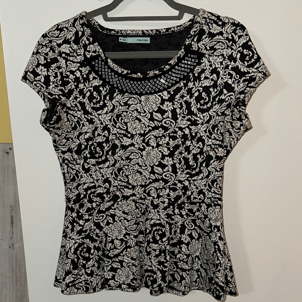 Maurices Black and White Floral Blouse